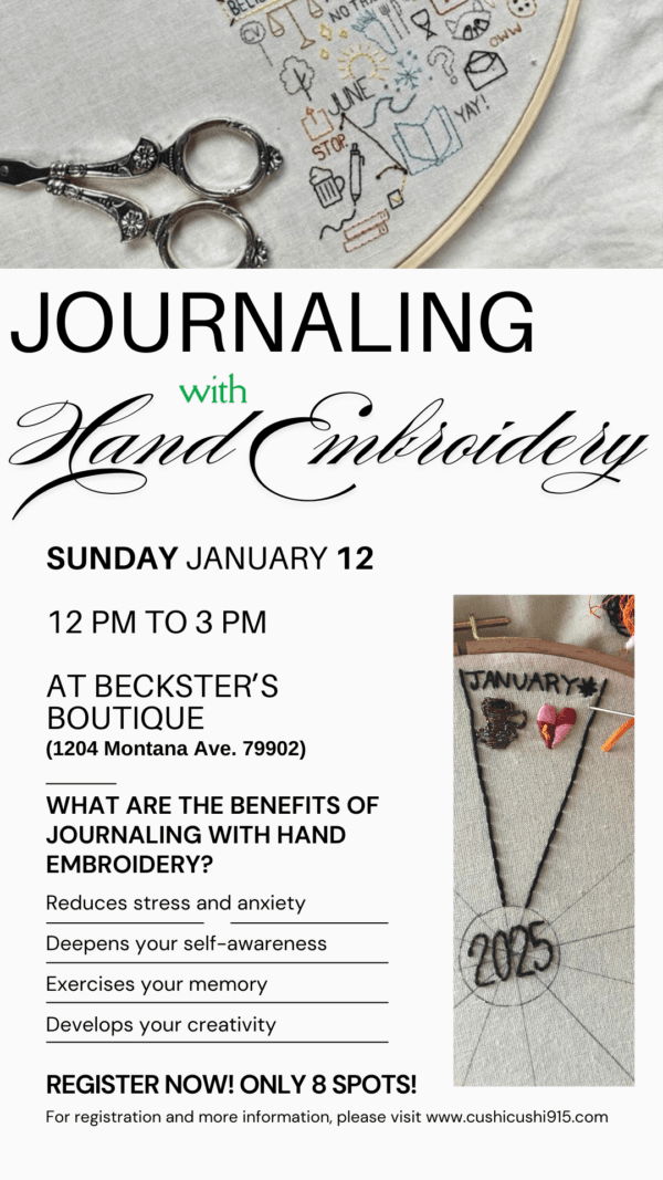 Journal with Hand Embroidery Workshop - Sunday January 12th