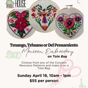 Tenango, Tehuano or Del Pensamiento Mexican Embroidery on Tote Bag