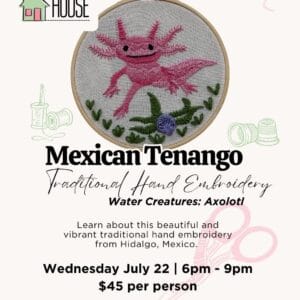 Mexican Tenango Traditional Hand Embroidery - Water Creatures: Axolotl