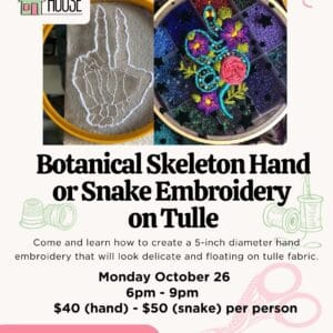 Botanical Skeleton Hand or Snake Embroidery on Tulle